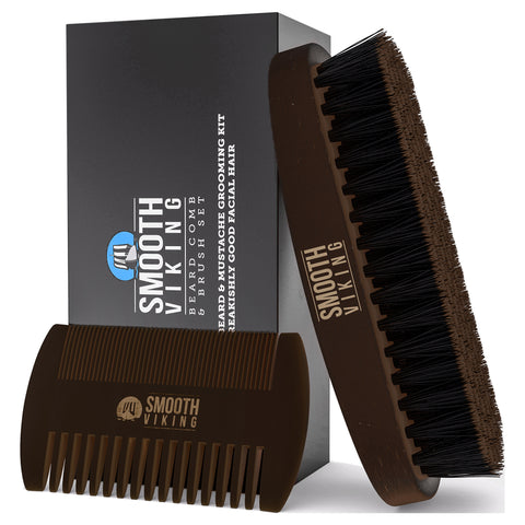 Dark Brown Beard Comb & Brush Set